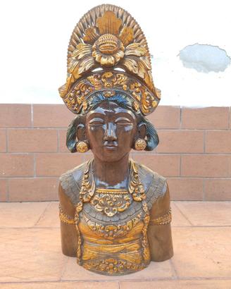 Statua Donna Divinità India in legno di Teak