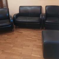 salottino in pelle cuoio nero