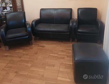 salottino in pelle cuoio nero