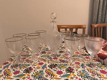 Set servizio vino bottiglia e 10 bicchieri cristal