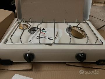 Fornello a Gas Gpl 2 fuochi con griglia in Acciaio