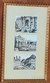 Quadro con cornice: disegni ad inchiostro di Roma