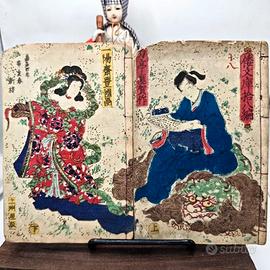 2 Libri Giappone Edo 1800 Samurai Demone Ukiyo-e