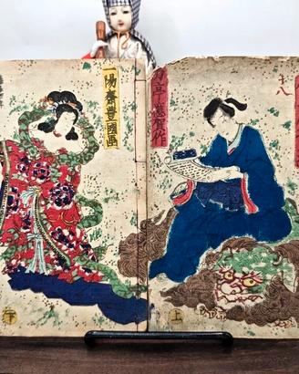 2 Libri Giappone Edo 1800 Samurai Demone Ukiyo-e