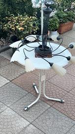 Lampadario in Ferro Battuto e Vetro Satinato