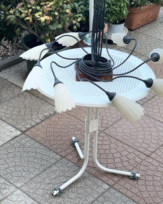 Lampadario in Ferro Battuto e Vetro Satinato