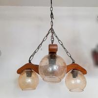 Lampadario rustico in legno catena metallo 3 luci