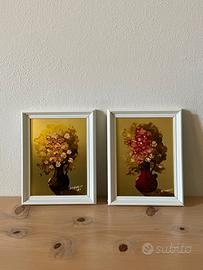 Set 2 dipinti/quadri con fiori