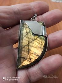 pendente Argento 925 labradorite giallo /verde