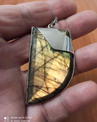 pendente Argento 925 labradorite giallo /verde