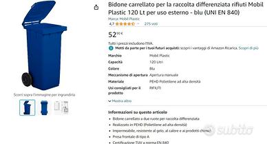 Bidone spazzatura 120lt blu/giallo - Giardino e Fai da te In