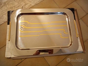 VASSOIO ACCIAIO INOX E ORO 24 K.