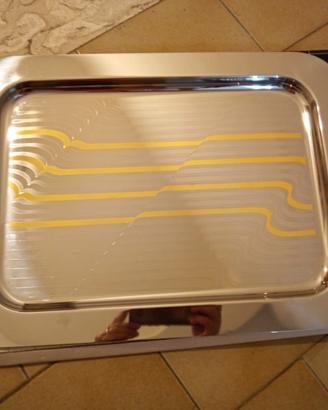VASSOIO ACCIAIO INOX E ORO 24 K.