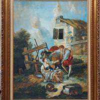 Quadro Dipinto Olio Su Tela Cornice Legno Replica