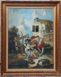 Quadro Dipinto Olio Su Tela Cornice Legno Replica