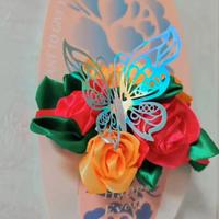 Decorazione rose in raso+candela margherita