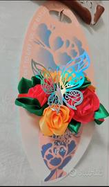 Decorazione rose in raso+candela margherita