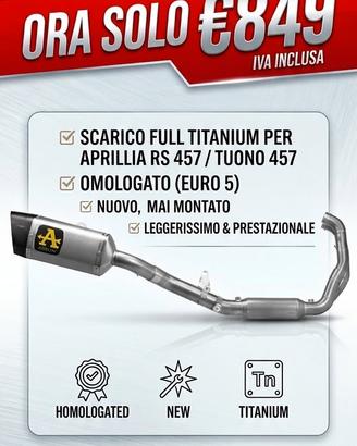 scarico completo arrow in titanio rs 457 tuono 457