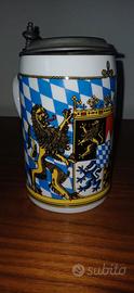 Boccale birra vintage in ceramica e peltro-Bavaria