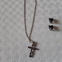 collana in argento, croce ametista con orecchini