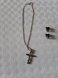 collana in argento, croce ametista con orecchini