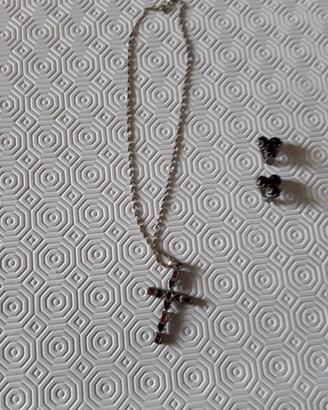 collana in argento, croce ametista con orecchini