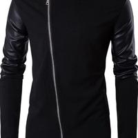 felpa uomo nera con zip e fasce braccia in ecopell