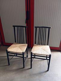 2 Sedie in legno verniciato nero e vimini