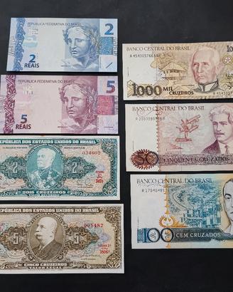 Collezione 7 banconote del Brasile 