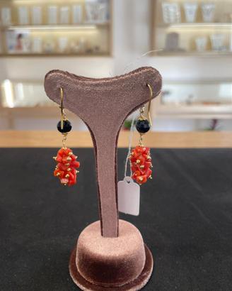 Orecchini pendenti Argento 925, Corallo Rosso e Ag