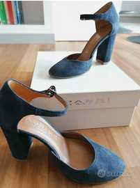 Scarpe alte con cinturino, blu scamosciato, numero