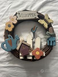 Ghirlanda in legno Vintage Wilkommen
