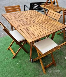 Set Tavolo Acacia con 4 Sedie tutto richiudibile 
