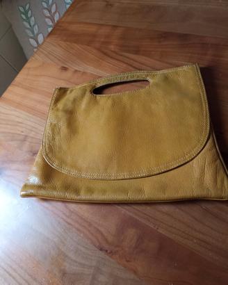 Borsa pochette pelle senape vintage anni 70 