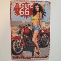 Targa in Metallo Decorativa Vintage Pin-Up e Moto 