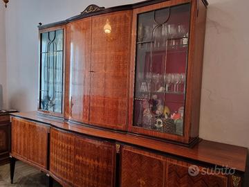 Credenza in massello di mogano + tavolo ovale  + 6