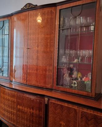 Credenza in massello di mogano + tavolo ovale  + 6