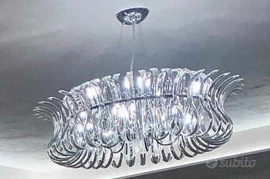 Lampadario cristalli e acciaio