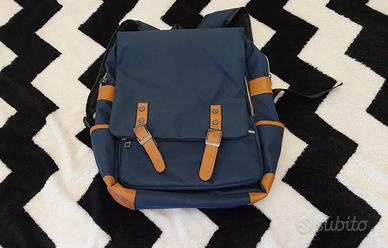 Zaino stile vintage compatto blu e arancione