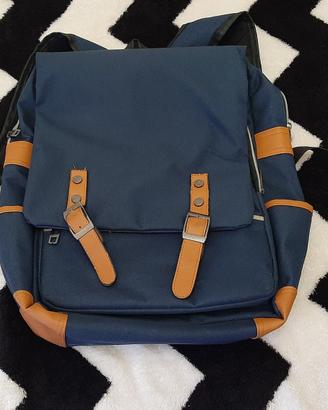 Zaino stile vintage compatto blu e arancione