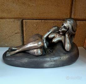 Opera scultura statua nudo donna argento firmato