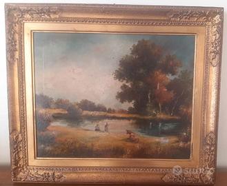 Quadro Antico olio su tela con cornice