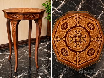 Tavolino ottagonale intarsiato vintage