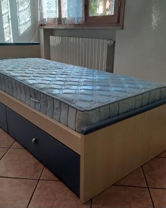 Letto singolo con cassetti e materasso