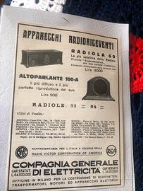 Pubblicita’ d’epoca di apparecchi radioriceventi