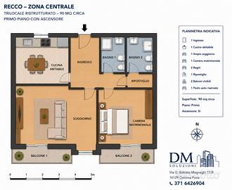Recco trilocale con 2 balconi+2 bagni e posto auto