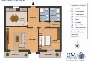 Recco trilocale con 2 balconi+2 bagni e posto auto