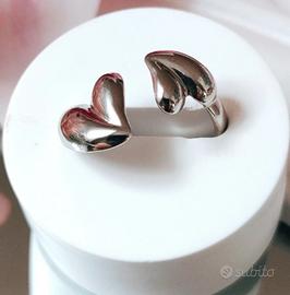 anello doppio cuore regolabile in acciaio inox