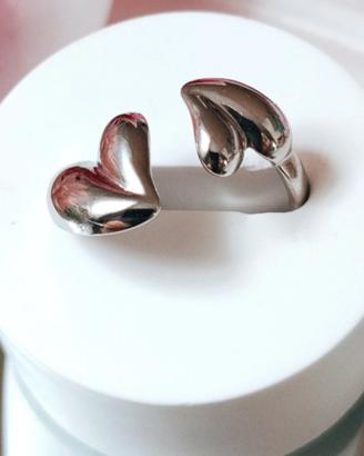 anello doppio cuore regolabile in acciaio inox