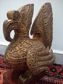 antico uccello hintha in legno birmano e lacca